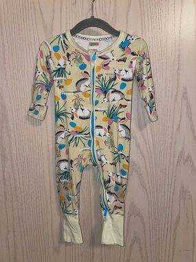 Bonds Wondersuit Yellow Bunny Print Zip One-Piece with Blue Trim 3-6 Momths